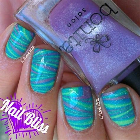 Blue and green swirl nail art. I learned how to do this today! Fancy ...