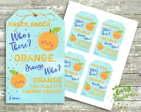 Orange You Glad It's Summer Break Cute Knock Knock Joke | Etsy