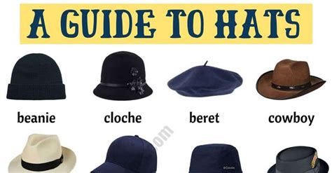 Types of Hats! Following is a list of hat styles with useful examples and ESL picture to help ...