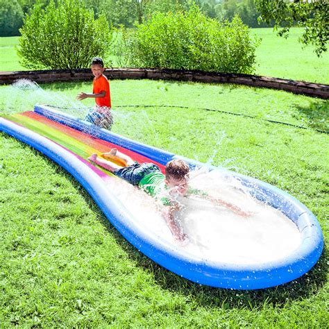 Inflatable 12'L Rainbow Misted Water Slide with Splash Pool - Walmart.com - Walmart.com