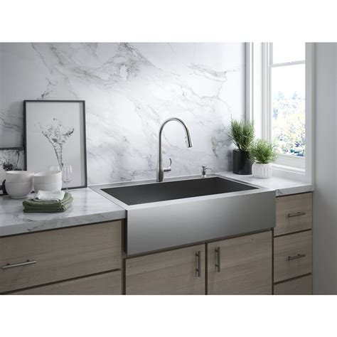 KOHLER Vault 35.75-in x 24.3125-in Single-Basin Standard Drop-in Apron Front/Farmhouse 2-Hole ...