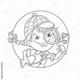Coloring Page Outline Of cartoon Girl detective With Loupe Stock Vector  sketch template