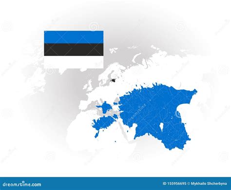 Map of Estonia with Lakes and Rivers and National Flag of Estonia Stock ...