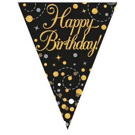 Happy Birthday Gold & Black Sparkling Fizz Bunting