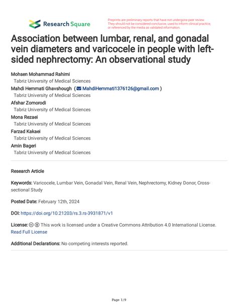 (PDF) Association between lumbar, renal, and gonadal vein diameters and varicocele in people ...