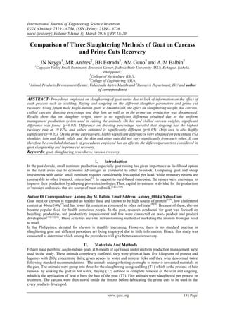 Comparison of Three Slaughtering Methods of Goat on Carcass and Prime ...