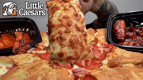 MUKBANG EATING LITTLE CAESARS NEW CHEESY SAUCY CALZONE PIZZA, CHEESY ...