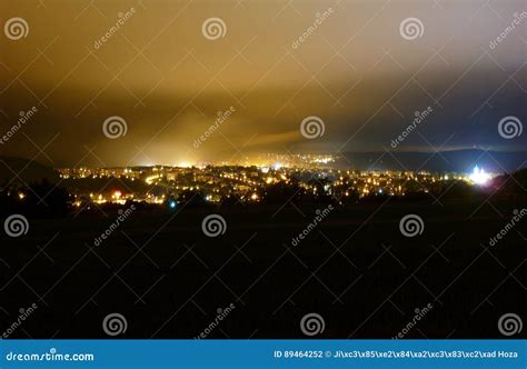 Small town at night stock photo. Image of surrounded - 89464252