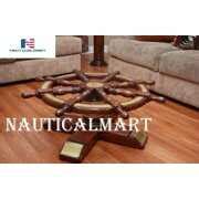 Rent to own Ship Wheel Table Nautical Wooden Ship Wheel Coffee Table Glass 24'' - Living Room ...