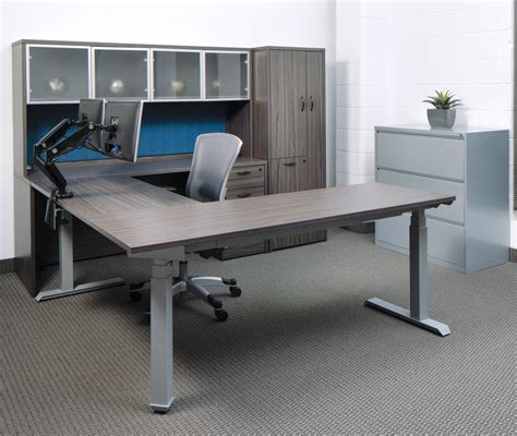 U Shaped Height Adjustable Desk with Storage