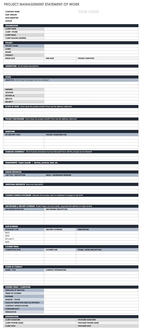 Free Statement of Work Templates Smartsheet