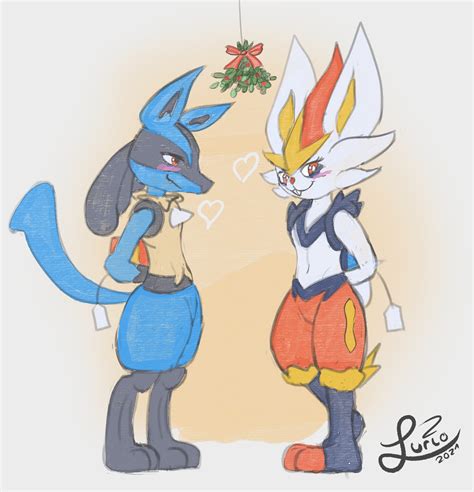 ArtStation - Lucario and Cinderace under the mistletoe!