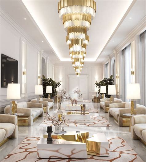 White And Gold Shine Bright In This Luxury Hotel Lobby | Hotel lobby ...