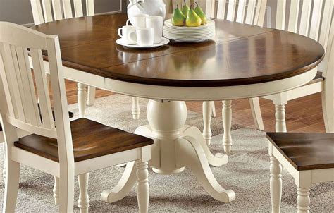 Harrisburg Vintage White and Dark Oak Oval Extendable Dining Table from Furniture of America ...