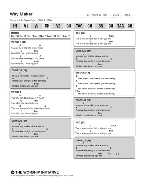 Way Maker (Live) Chords PDF (The Worship Initiative / Shane & Shane) - PraiseCharts