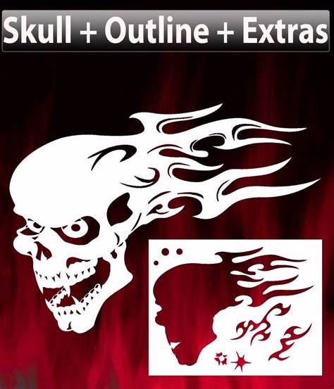 Flame Skull 4 Airbrush Stencil Spray Vision Template | Skull stencil, Free stencils, Free ...