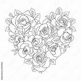 Heart Bouquet Of roses coloring Page Stock Vector  Adobe sketch template