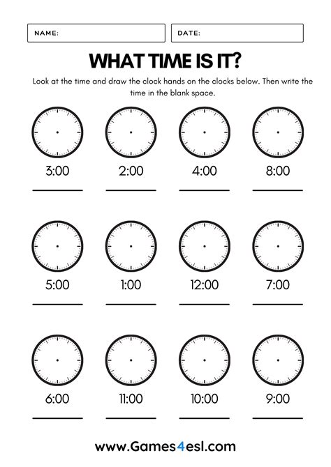 Telling The Time Worksheets | Games4esl