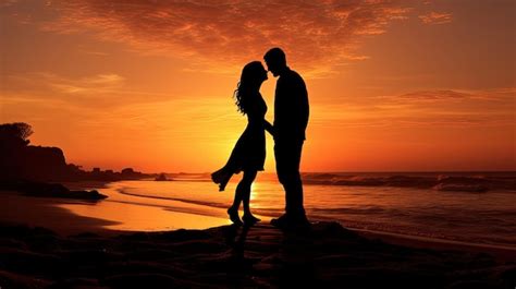 Premium AI Image | Beach sunset silhouette of a couple