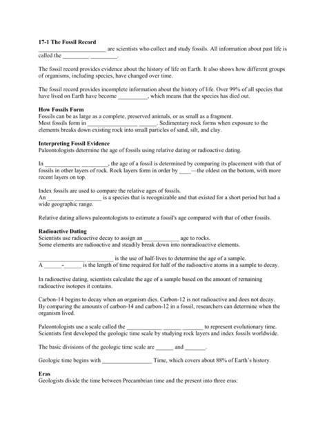 Section 17 1 The Fossil Record Worksheet Answer Key — db-excel.com