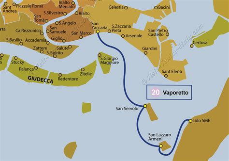 Water Bus Venice Vaporetto Map of Line 20 ACTV