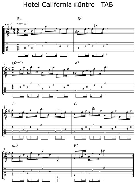 Hotel California ～Intro TAB - Sheet music for Acoustic Guitar