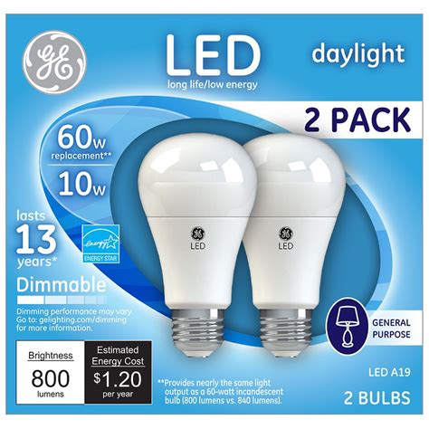 GE Dimmable Replacement LED Light Bulbs General Purpose A19, Daylight ...