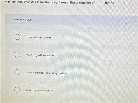 Solved Most metabolic wastes leave the body through the | Chegg.com