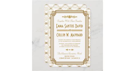 Art Deco White Wedding Invitations | Zazzle