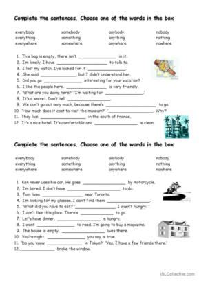 35 Indefinite pronouns English ESL worksheets pdf & doc