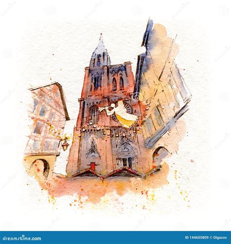 Strasbourg Cathedral, Alsace, France Stock Illustration - Illustration ...