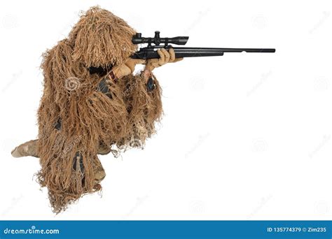 Sniper in ghillie suit stock image. Image of military - 135774379