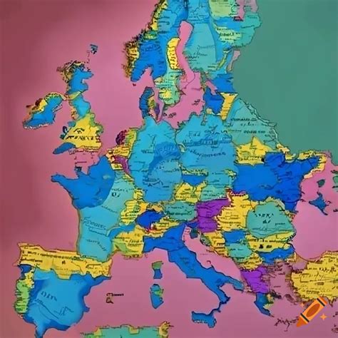 Map with names of european countries