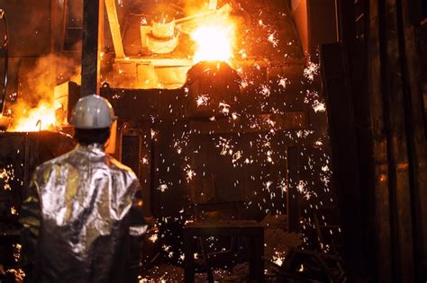 Premium Photo | Melting iron in foundry and worker controlling the process iron casting and ...