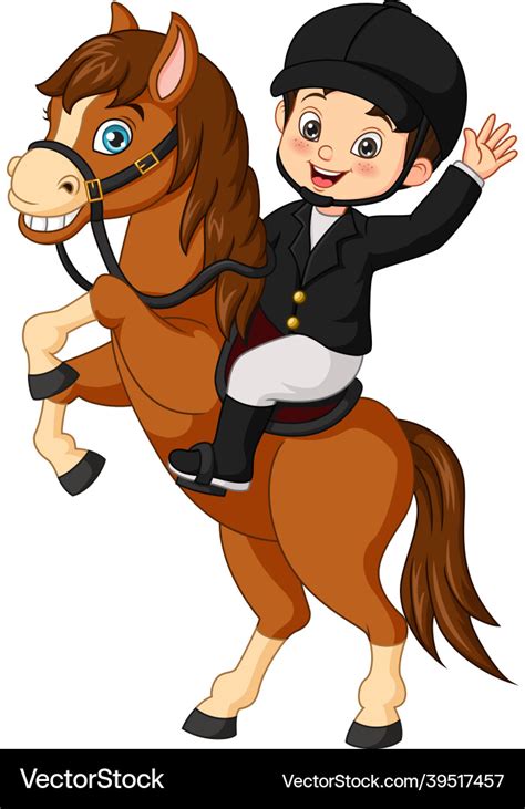 Cartoon little boy riding a horse Royalty Free Vector Image