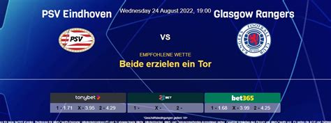 PSV – Glasgow Rangers (24.08.2022): Prognose und Tipps