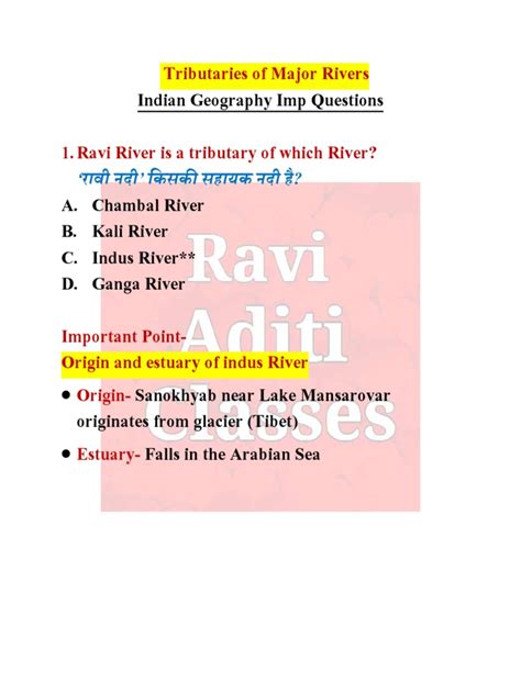 Tributaries of major rivers 29 Sep Ravi Aditi Classes | PDF