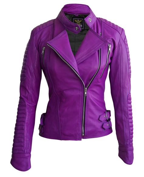 Leather Skin Women Purple Brando Leather Jacket on Luulla