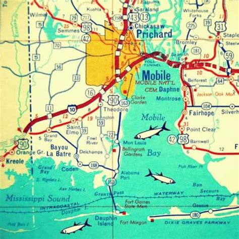 Alabama Gifts Alabama Map Print ALABAMA Coast Mobile Map