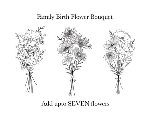 Custom Birth Flower Bouquet, Family Birth Month Tattoo Design, up to SEVEN Flowers - Etsy