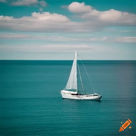 Sailboat sailing in teal coloured ocean on Craiyon