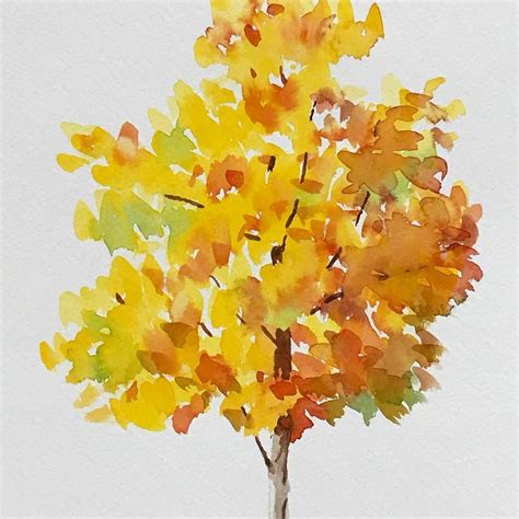 Watercolor of a colorful autumn maple tree #watercolor #autumn #mapletree #mapleleaf #yongchen # ...