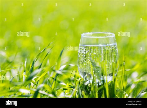 drinking water in glass on green background Stock Photo - Alamy