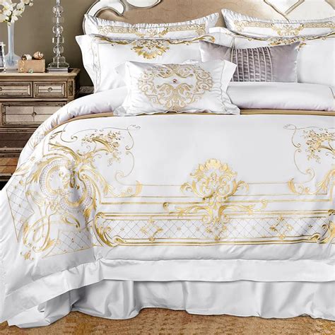 Luxury Cream White 100S Egyptian cotton Embroidery Bedding sets Queen ...