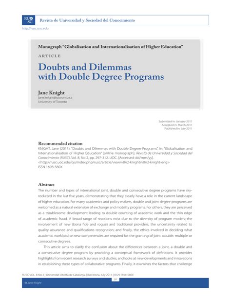 Doubts and Dilemmas with Double Degree Programs