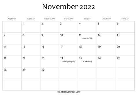 Printable Calendar November 2022 Full Page