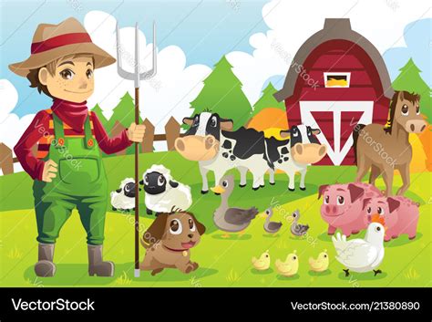 Farmer at the farm with animals Royalty Free Vector Image