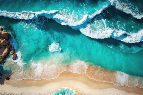 Premium Photo | Aerial view of beautiful beach with blue ocean waves and white sand