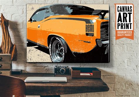 Vintage Car Canvas Art Print Orange Muscle by MediaGraffitiStudio