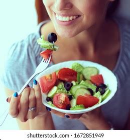 Beautiful Girl Eating Healthy Food Beautiful Stock Photo 1672851949 ...